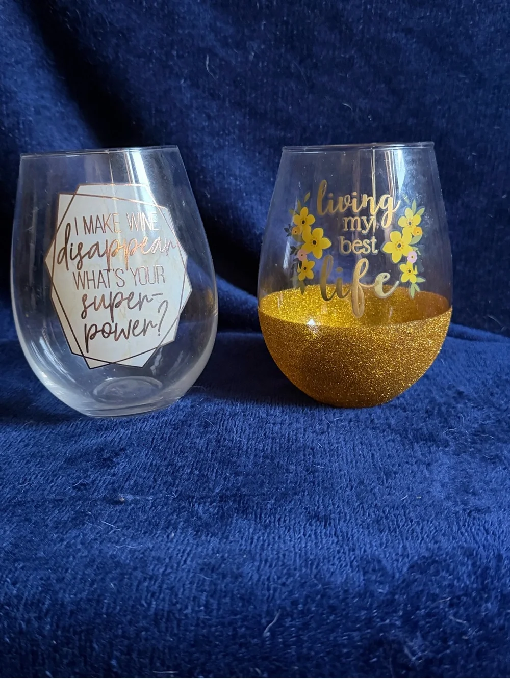 Gold Glitter Stemless Wine Glass - Living My Best Life